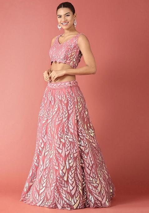 Pink Embroidered Lehenga Set