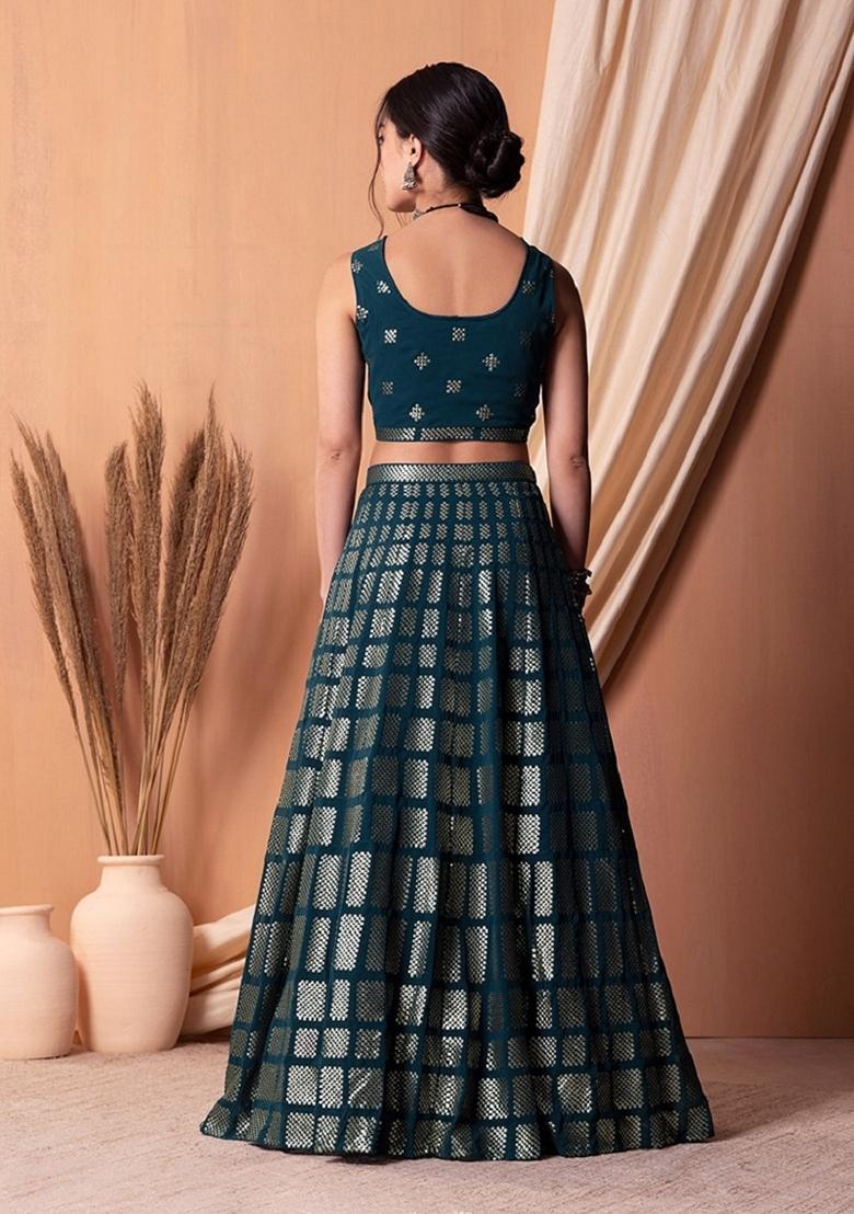 Teal Blue Embroidered Lehenga Set
