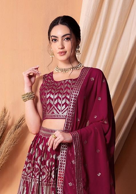 Dark Pink Embroidered Lehenga Set