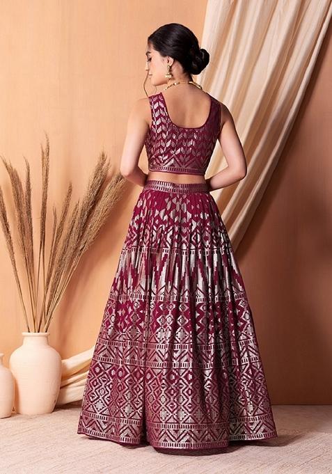 Dark Pink Embroidered Lehenga Set