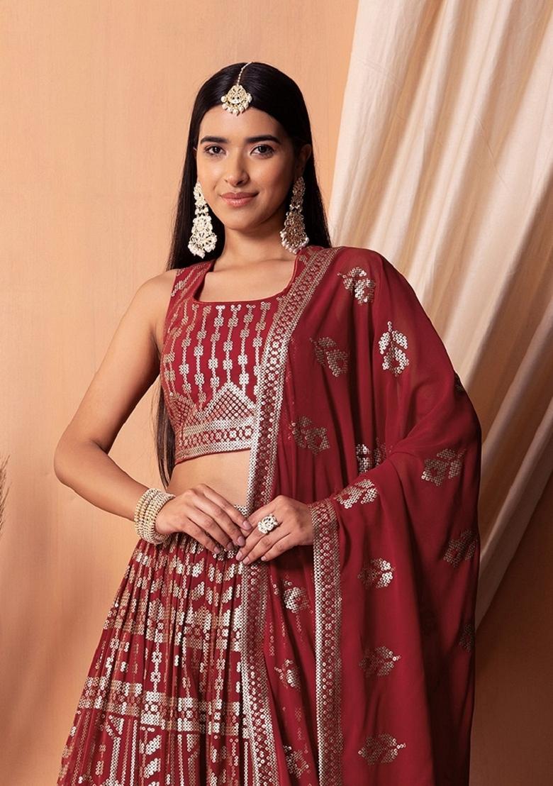 Maroon Embroidered Lehenga Set