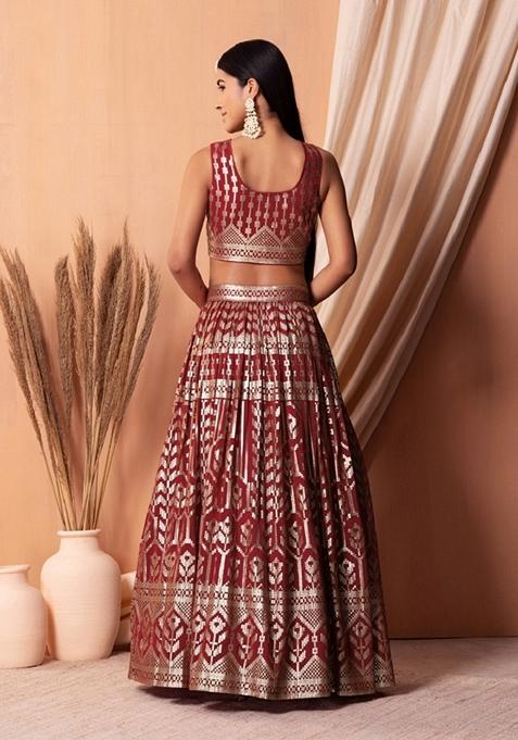 Maroon Embroidered Lehenga Set