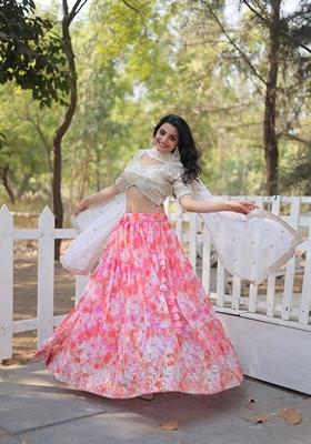 Multicolor Digital Print Faux Georgette Lehenga Set