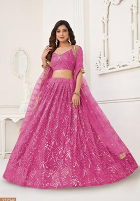 Pink Thread Embroidered Butterfly Net Lehenga Set