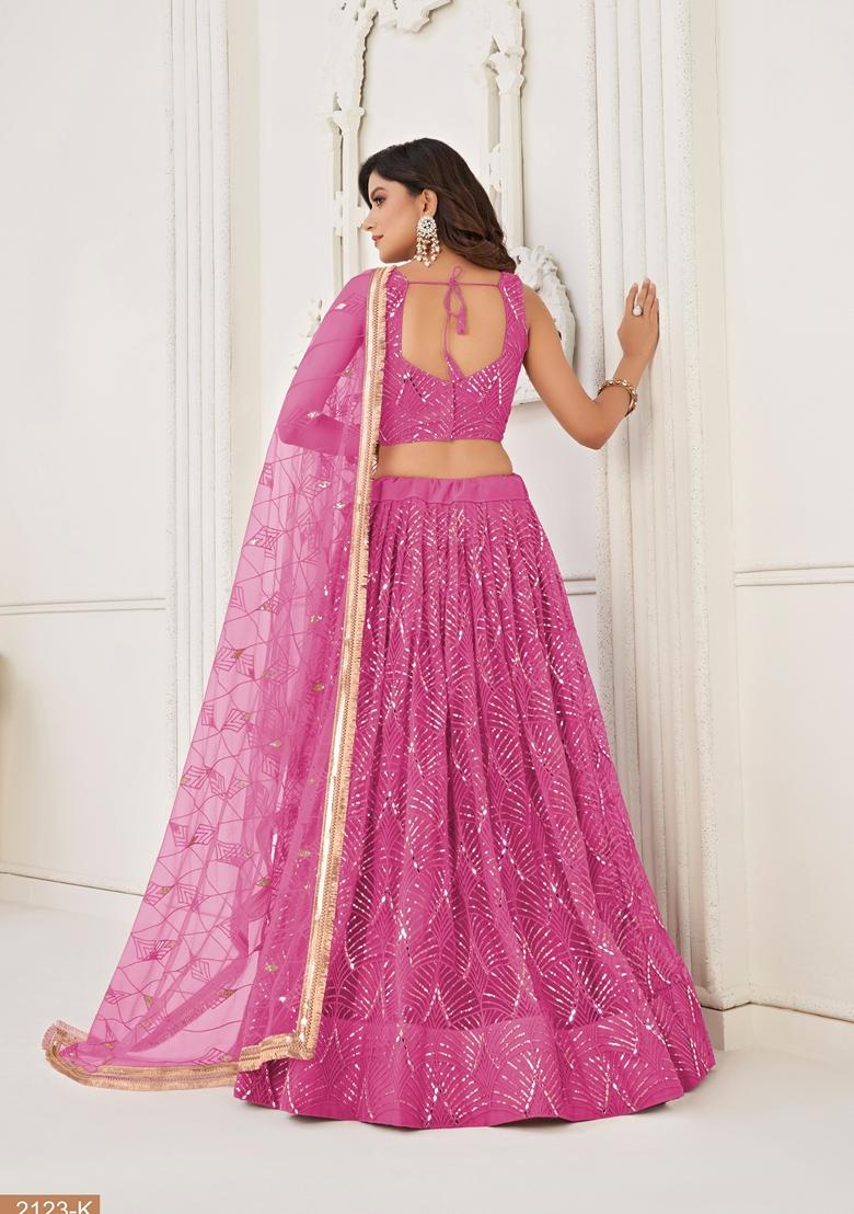 Pink Thread Embroidered Butterfly Net Lehenga Set