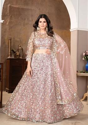 Pink Sequin Embroidered Net Lehenga Set