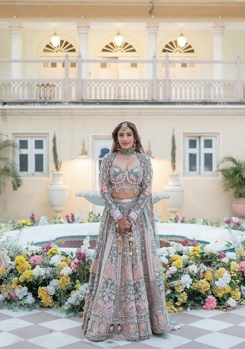 Sea Green Sequin Pearl Embroidered Kasturi Silk Lehenga Set