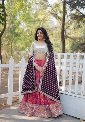 Multicolor Sequin Thread Embroidered Faux Georgette Lehenga Set