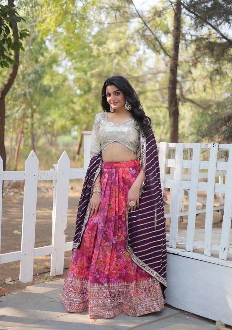 Multicolor Sequin Thread Embroidered Faux Georgette Lehenga Set