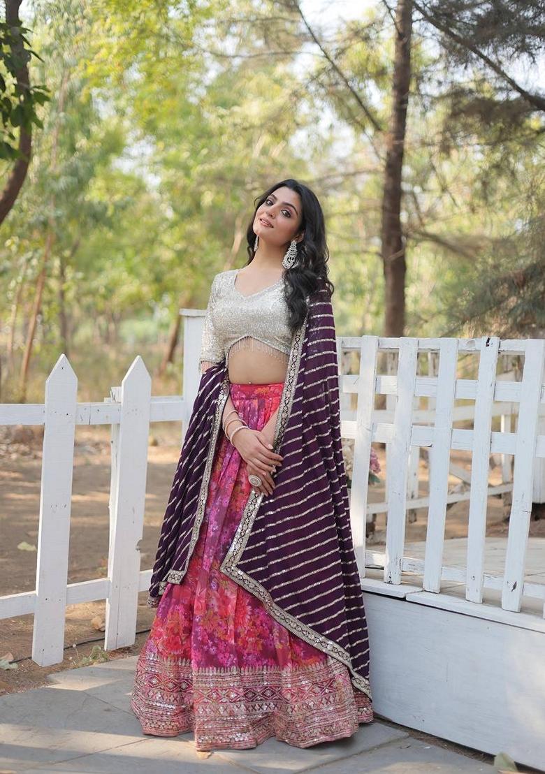 Multicolor Sequin Thread Embroidered Faux Georgette Lehenga Set