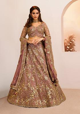 Pink Sequin Dori Embroidered Faux Georgette Lehenga Set