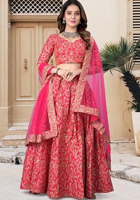 Rani Pink Sequin Dori Embroidered Silk Lehenga Set