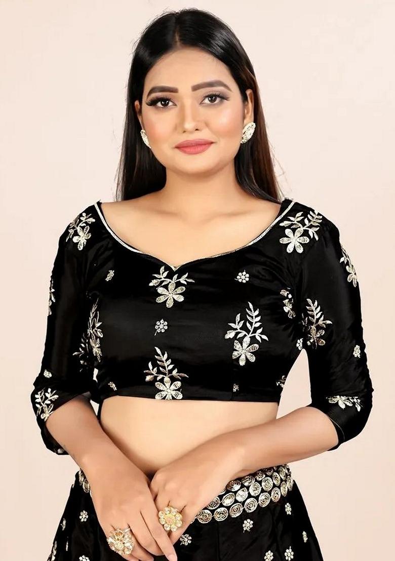 Black Sequin Zari Embroidered Art Silk Lehenga Set