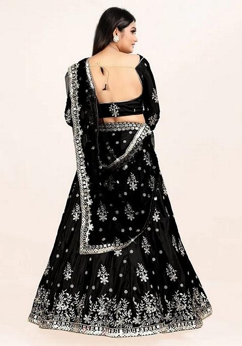 Black Sequin Zari Embroidered Art Silk Lehenga Set