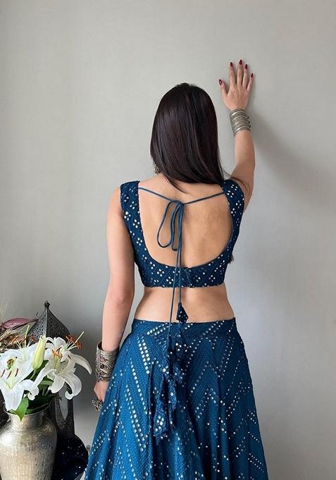 Celestial Charm Blue Georgette Lehenga with Organza Dupatta Sequins & Thread Embroidery Set