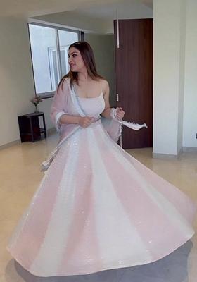 Cream Sequin Thread Embroidered Faux Georgette Lehenga Set