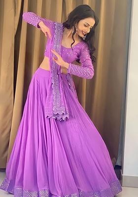 Lavender Sequin Thread Embroidered Faux Georgette Lehenga Set