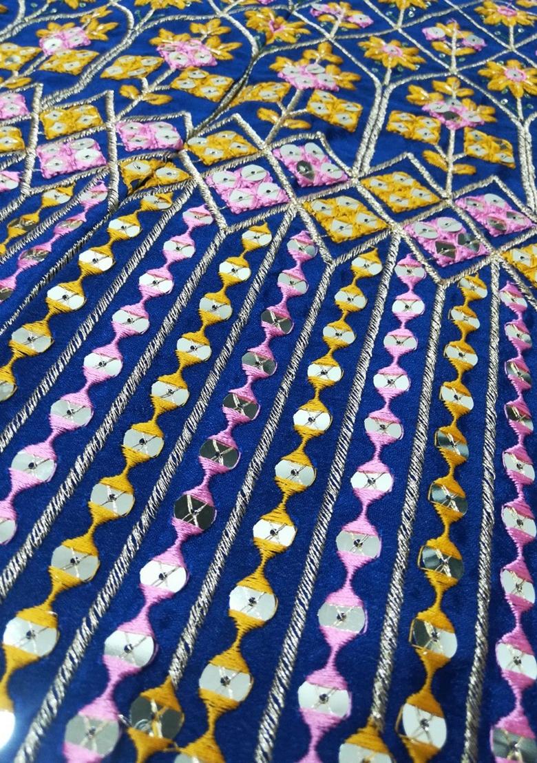 Blue Sequin Thread Embroidered Chinon Lehenga Set - Indya