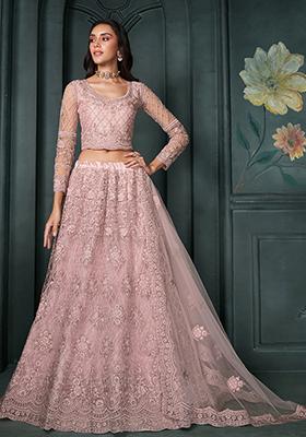 Pink Embroidered Net Lehenga Set