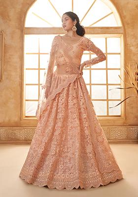 Peach Embroidered Net Lehenga Set