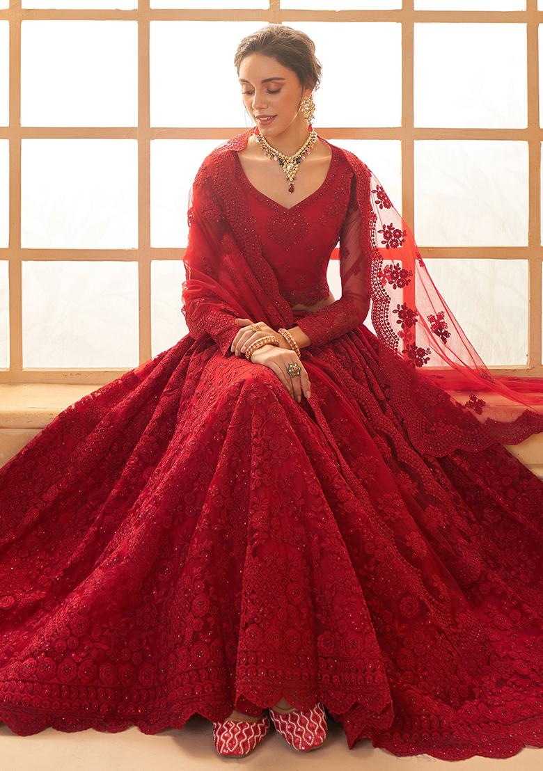 Rani Pink Embroidered Net Lehenga Set