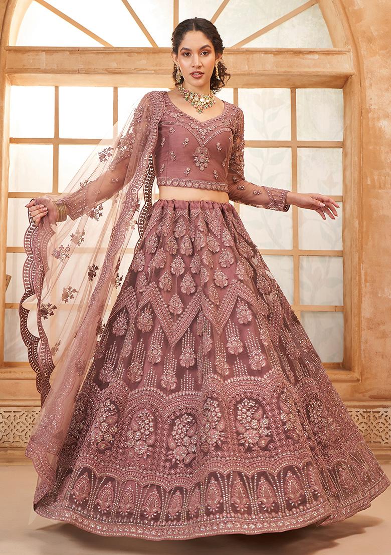 Light Pink Embroidered Net Lehenga Set