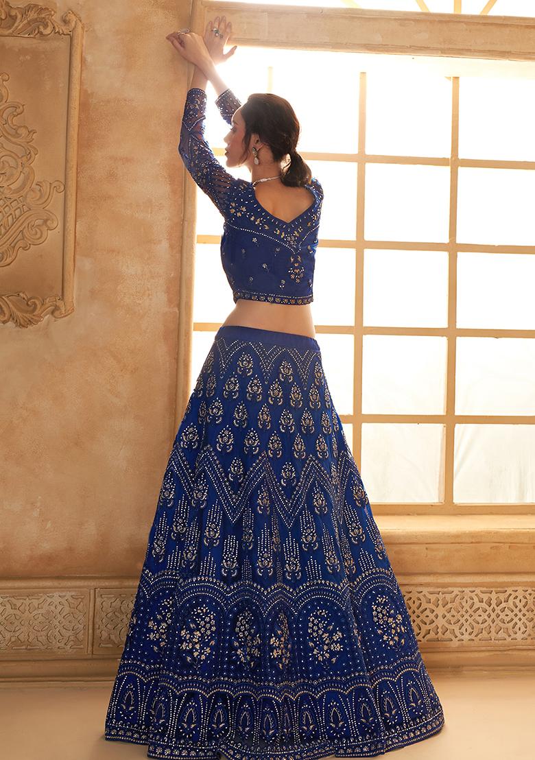 Royal Blue Embroidered Net Lehenga Set