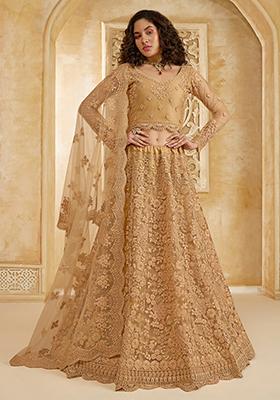 Golden Embroidered Net Lehenga Set