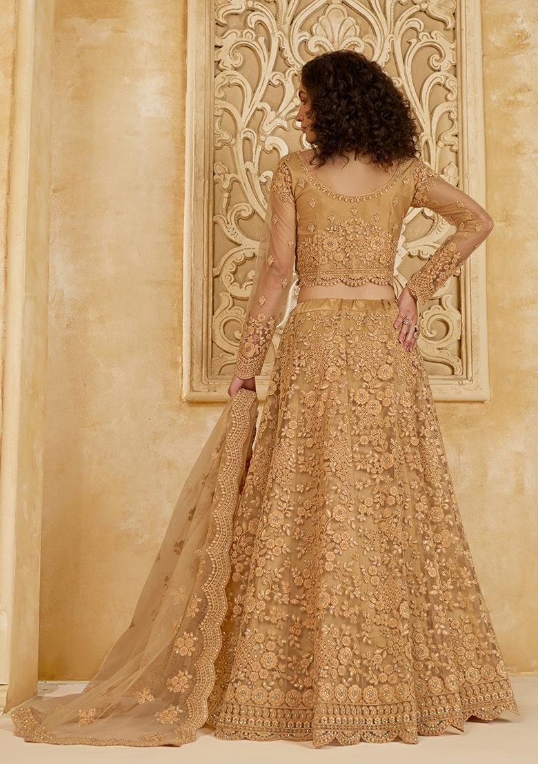 Golden Embroidered Net Lehenga Set
