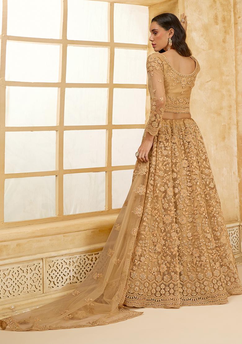 Golden Embroidered Net Lehenga Set