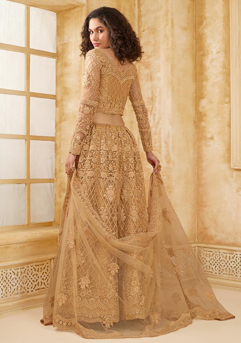 Golden Embroidered Net Lehenga Set