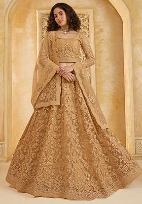 Golden Embroidered Net Lehenga Set