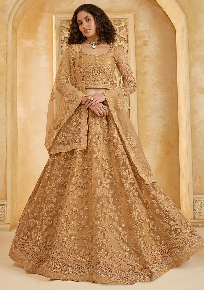 Golden Embroidered Net Lehenga Set