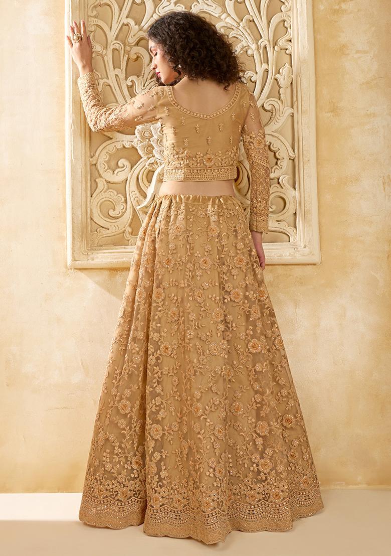 Golden Embroidered Net Lehenga Set