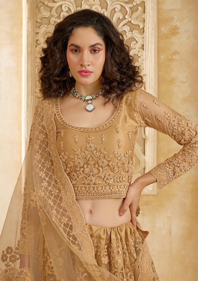 Golden Embroidered Net Lehenga Set