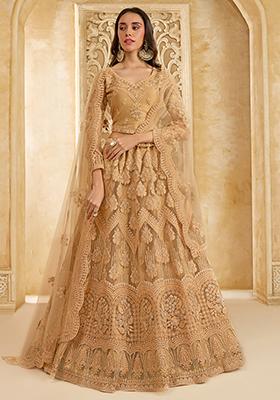 Golden Embroidered Net Lehenga Set