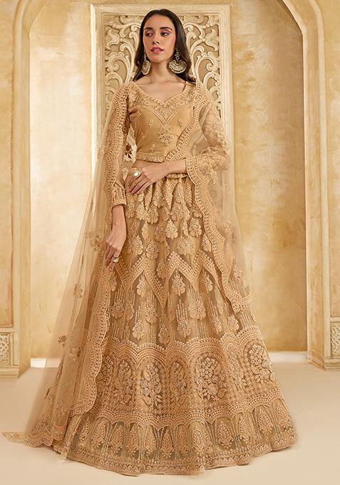 Golden Embroidered Net Lehenga Set