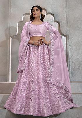Lavender Sequin Thread Embroidered Net Lehenga Set