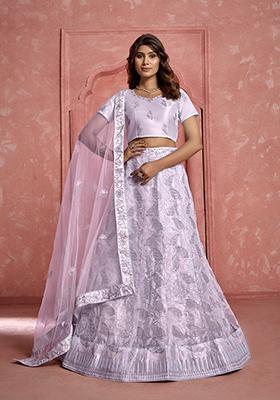 Lavender Sequin Thread Embroidered Net Lehenga Set
