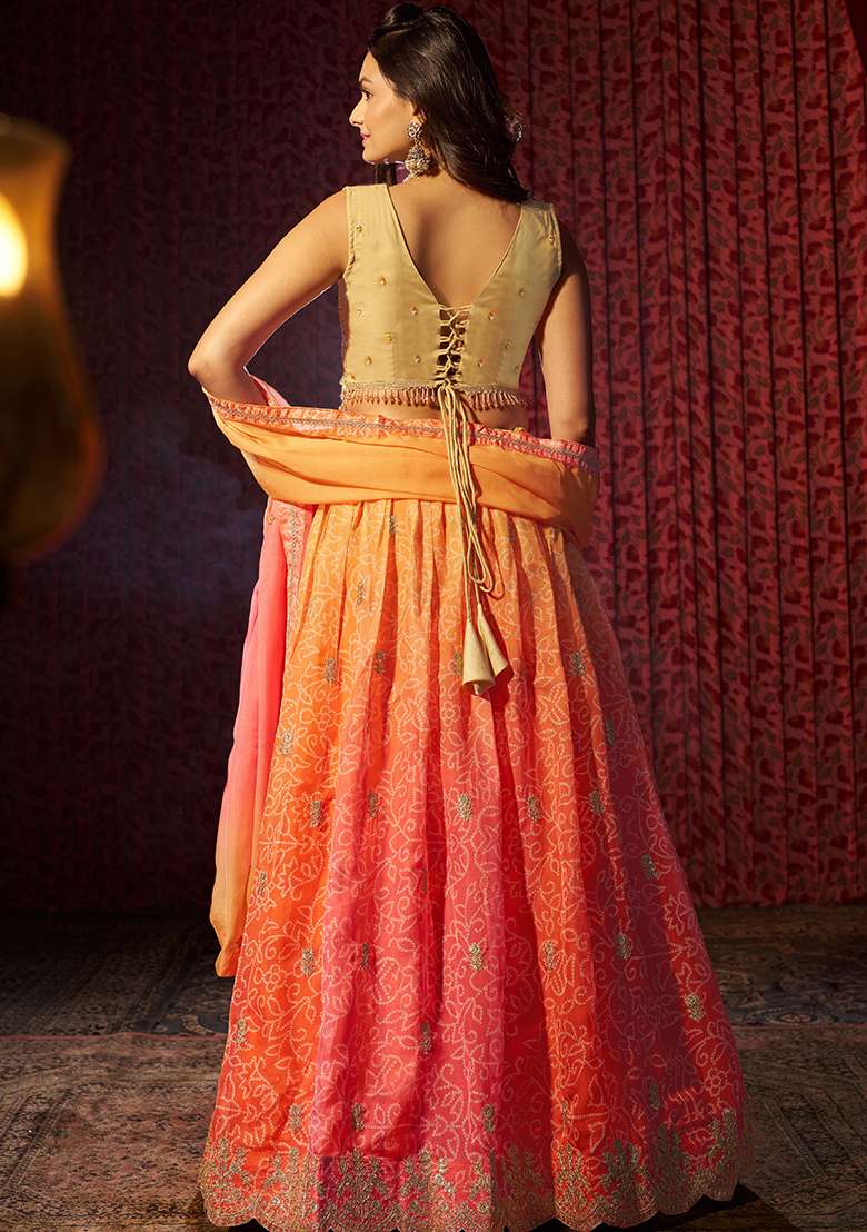 Orange Organza Lehenga Set with Printed & Embroidered for Diwali | Wedding & Festive Wear - Indya