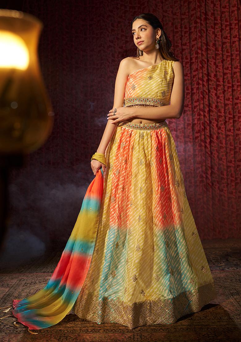 Multicolor Printed Sequin Embroidered Organza Lehenga Set