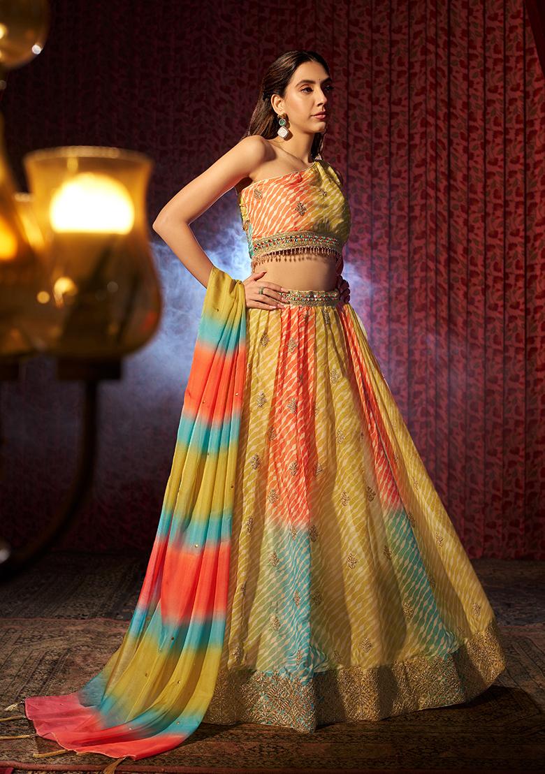 Multicolor Printed Sequin Embroidered Organza Lehenga Set