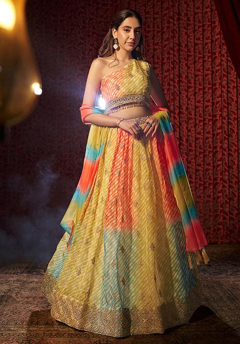 Multicolor Printed Sequin Embroidered Organza Lehenga Set