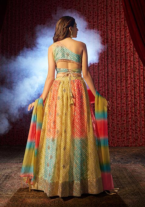 Multicolor Printed Sequin Embroidered Organza Lehenga Set