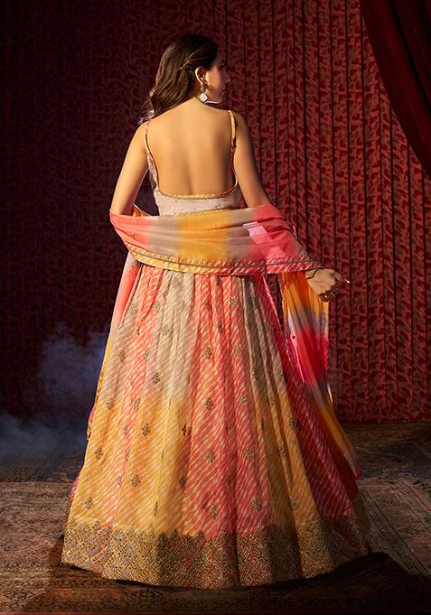 Yellow Printed Sequin Embroidered Organza Lehenga Set