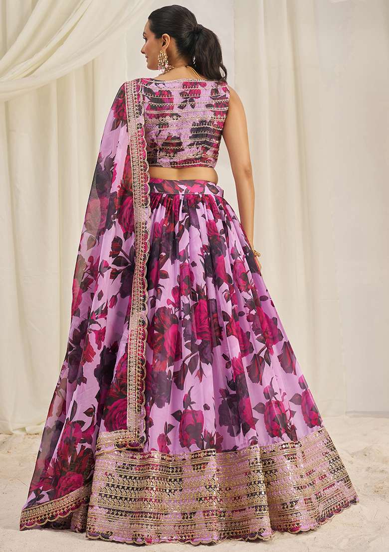 Baby Pink Organza Lehenga Set with Printed & Embroidered for Diwali | Wedding & Festive Wear - Indya