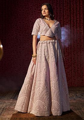 Lilac Sequin Thread Embroidered Silk Lehenga Set