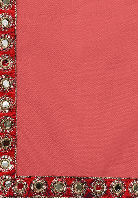 Red Mirror Zari Embroidered Taffeta Silk Lehenga Set