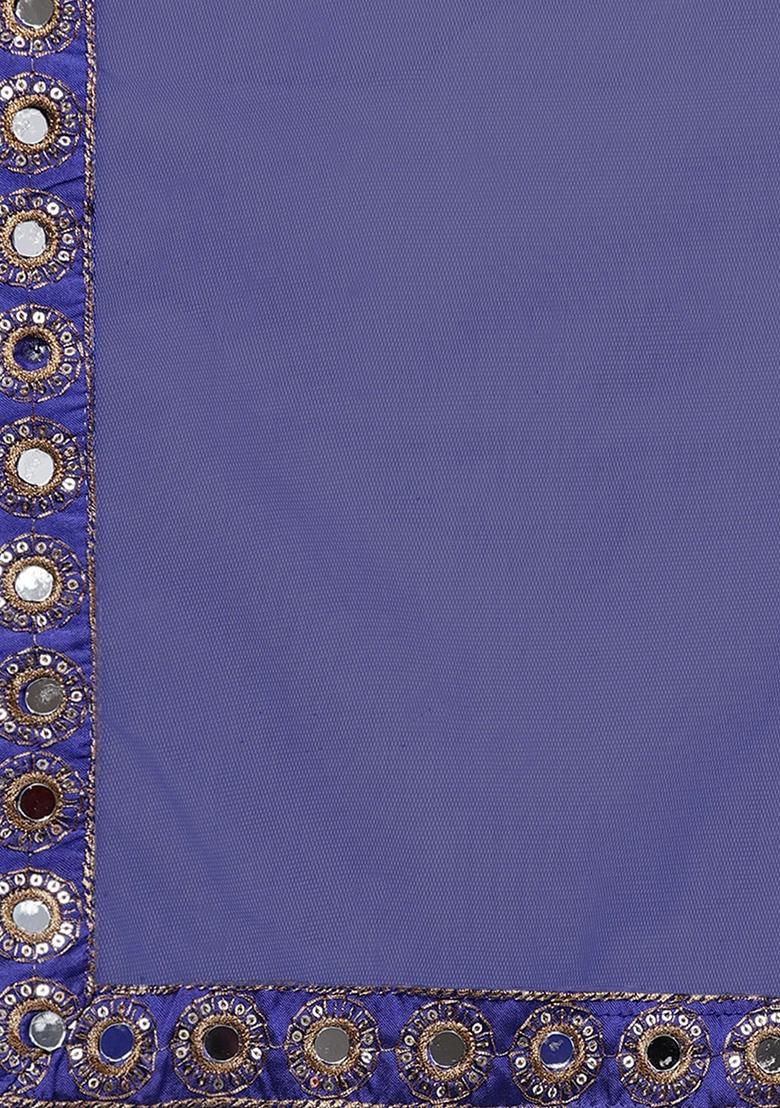 Light Blue Mirror Zari Embroidered Taffeta Silk Lehenga Set