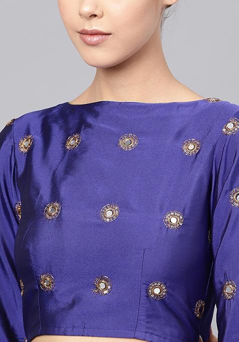 Light Blue Mirror Zari Embroidered Taffeta Silk Lehenga Set